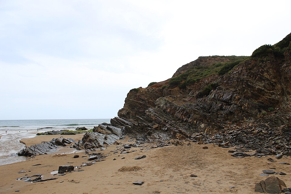 Rock formations at Praia do Carvalhal, Alentejo, Portugal